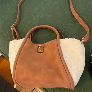 unusual camel and white handbag